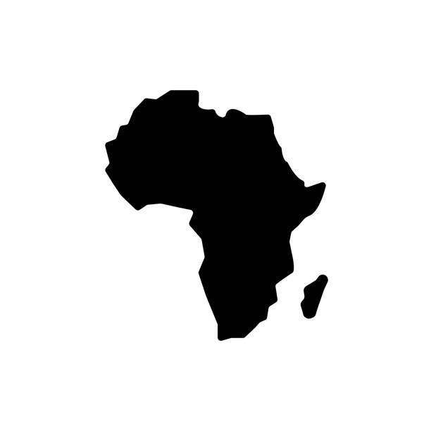 아프리카지도 벡터 검은 색 아이콘입니다. 흰색 배경에 격리된 실루엣 - 아프리카 stock illustrations