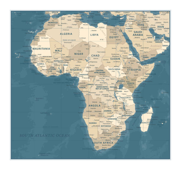 stockillustraties, clipart, cartoons en iconen met afrika kaart - vintage vector illustratie - gabon