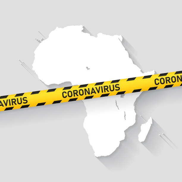 coronavirus uyarı bandı ile afrika haritası. covid-19 salgını - south africa covid stock illustrations