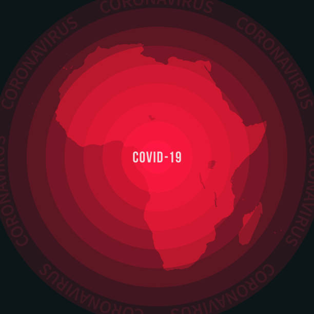 Africa map with the spread of COVID-19. Coronavirus outbreak Coronavirus pandemic reported on the map of Africa. Spread of COVID-19 represented with red circles on a black background, like a radar screen. Conceptual image: coronavirus detected, quarantined area, spread of the disease, coronavirus outbreak on the territory, virus alert, danger zone, confined space, closing of borders, area under control, stop coronavirus, defeat the virus. Vector Illustration (EPS10, well layered and grouped). Easy to edit, manipulate, resize or colorize. south africa covid stock illustrations