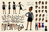 African american businesswoman constructor,human template avatars or characters,flat vector illustration.