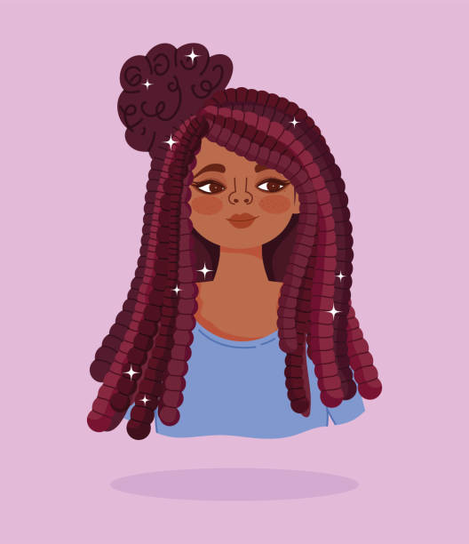 stockillustraties, clipart, cartoons en iconen met afrikaanse amerikaanse meisje lang haar cornrows portret cartoon karakter - hair braid