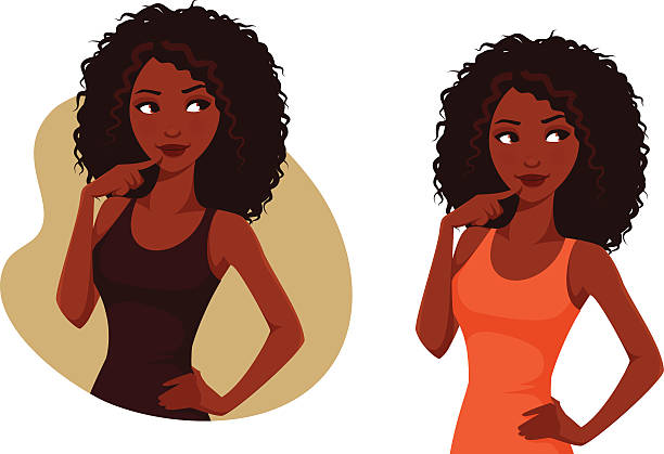 African American girl with natural hair gorgeous African American girl with natural curly hair, looking up curly hair stock illustrations