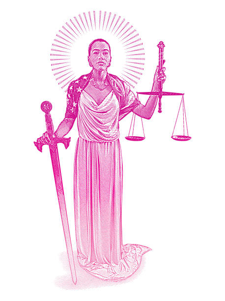 African American Lady Justice with rebellious expression  supreme court stock illustrations