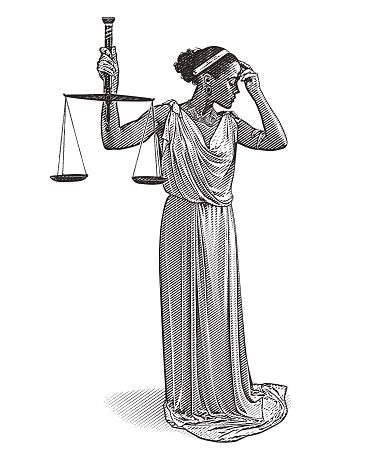 African American Lady Justice with worried expression