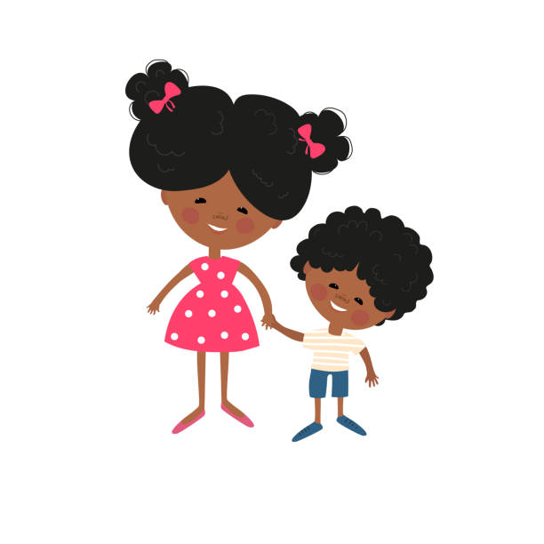 African American mother with son. Woman with a child. Sister with younger brother. Mothers Day. African American mother with son. Woman with a child. Sister with younger brother. Mothers Day. Vector illustration. african american mothers day stock illustrations