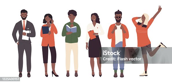 istock African american people standing in row set, young office workers, boy student and girl 1325400151