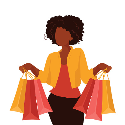 African american woman shopping on sale. Vector