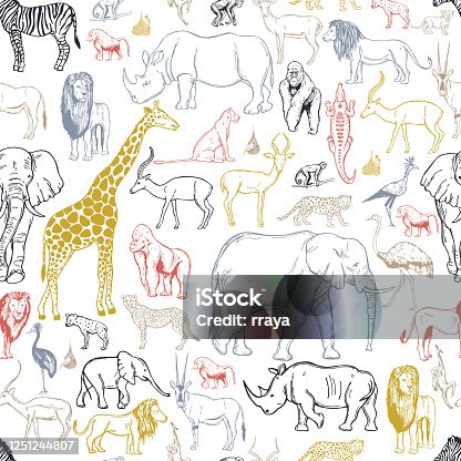 istock African animals and birds . Vector background. 1251244807
