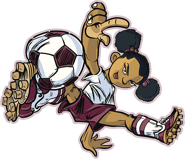 African Break Dancing Soccer Girl vector clip art cartoon of an African girl using a break dancing move to play soccer. Also available in asian and african ethicities! soccer clipart stock illustrations