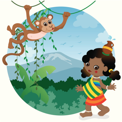 African girl and monkey
