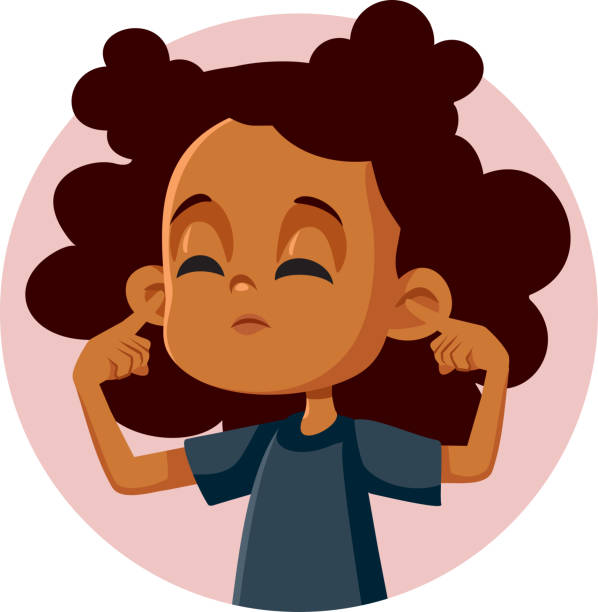 African Girl Covering Up Her Ears Ignoring Everything Else Child blocking negativity with defensive mechanism Fingers in Ears stock illustrations