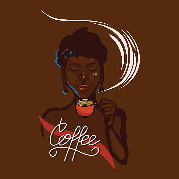 stockillustraties, clipart, cartoons en iconen met african girl holding a cup of coffee. - africa cup
