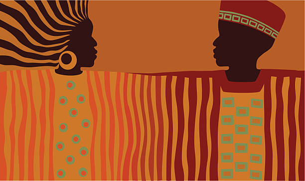 African Man and Woman Vector illustration of stylized African Couple. Man and Woman face each other in beautiful love union and their striped clothing blends together echoing their unity. african ethnicity stock illustrations