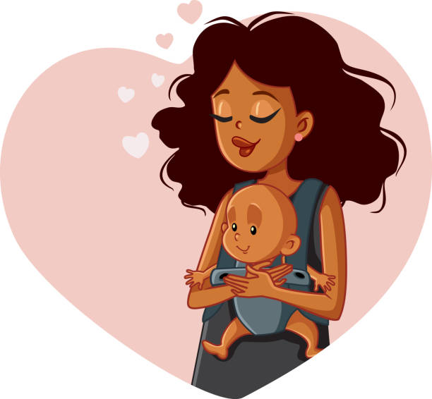 ilustrações de stock, clip art, desenhos animados e ícones de african mother holding newborn in  baby wearing system - black mother