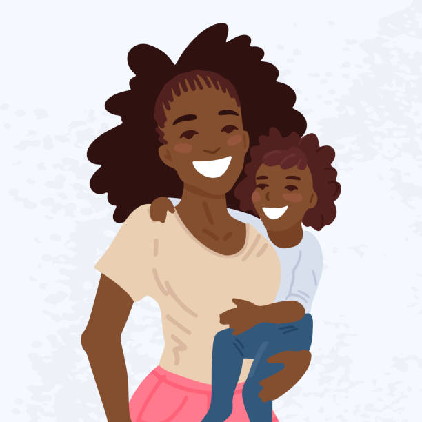 African mother is holding her child in arms. Vector cartoon illustration  african american mothers day stock illustrations