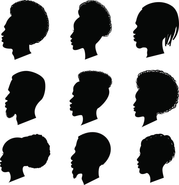 African people black silhouette set African people. Culture, ethnic group, tribe image. Human group with traditional hairstyle. Vector flat style illustration isolated on white background african ethnicity stock illustrations