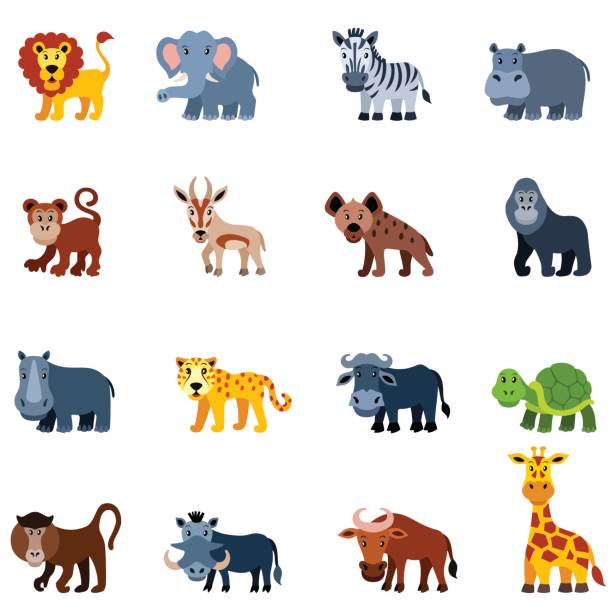 african wild tiere - großwild stock-grafiken, -clipart, -cartoons und -symbole