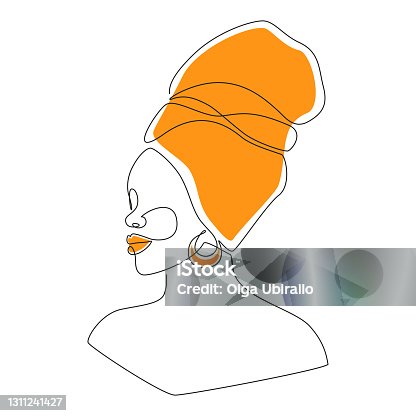istock African woman face in one line drawing. Portrait of Beautiful woman in headwrap. Abstract modern Vector Illustration for logo, print, t-shirt, emblem, wall art 1311241427