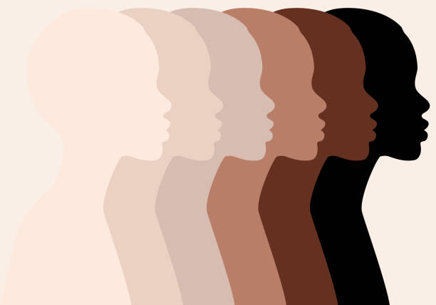 African women, profile silhouettes, skin colors, vector African woman, black beauty, profile silhouettes, different skin colors, people of color, vector illustration human head silhouette stock illustrations