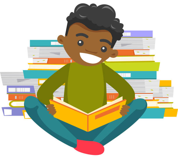 illustrazioni stock, clip art, cartoni animati e icone di tendenza di studente universitario afroamericano che legge un libro - young man read newspaper