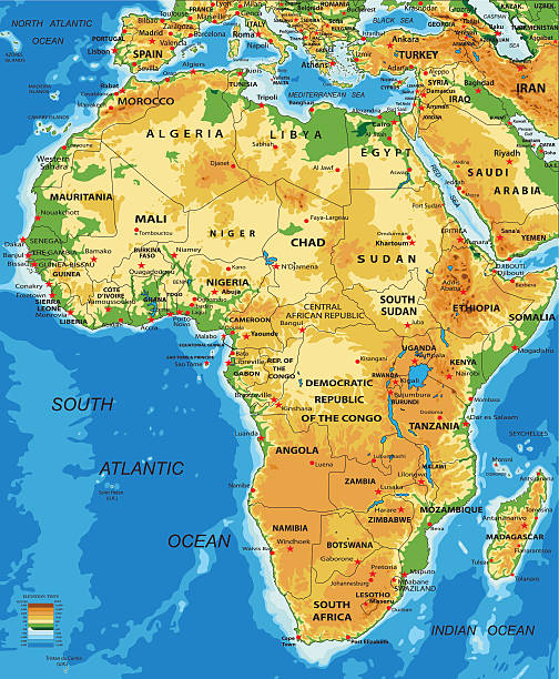 아프리카-물리저 맵 - comoros stock illustrations
