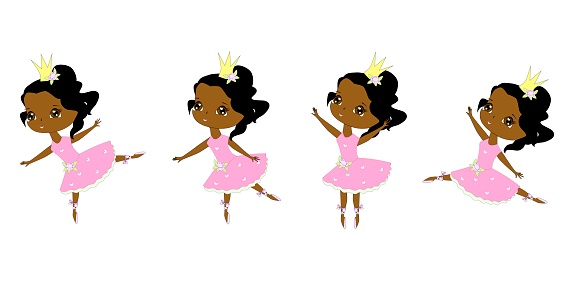 Afro American ballerinas, dancers, princesses. Vector illustration.