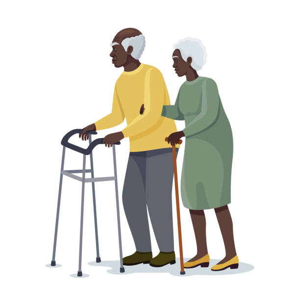 Afro American senior couple. Afro American senior couple. cartoon of a wrinkled old lady stock illustrations