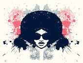 Afro portrait with ink effects. Editable vector illustration.