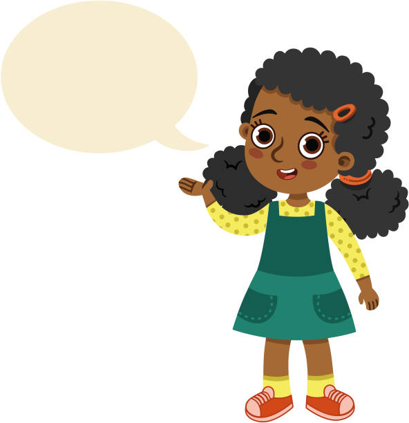 Afro-American girl with speech balloon. Afro-American girl with speech balloon. Vector illustration. presentation speech clipart stock illustrations