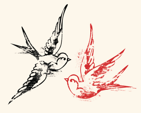 Three individual elements, two swallows and background. One step to recolor each element. Files included AI8 eps and large .jpg