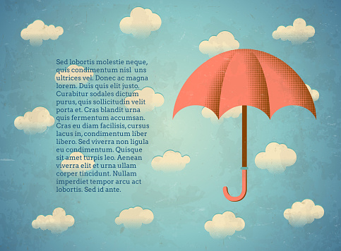 Aged vintage card with umbrella and textbox. All font licenses are checked.