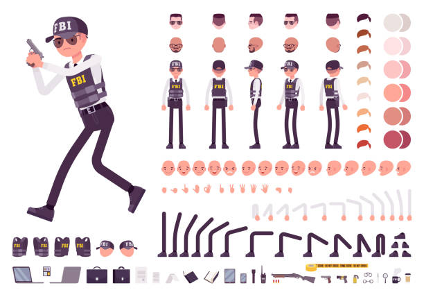fbi ajanı karakteri oluşturma küme - fbi stock illustrations