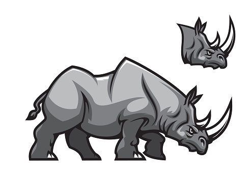 Aggressive rhino mascot character, rhinoceros