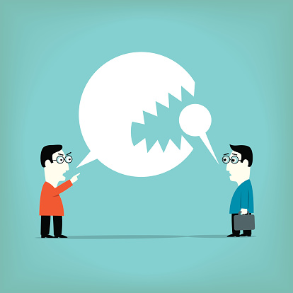 Two people argue with one another, one is angry and uses aggressive language. vector