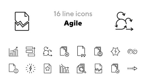 stockillustraties, clipart, cartoons en iconen met set voor agile lijnpictogram - agile
