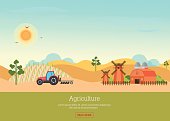 Agriculture with Organic products and farmhouse on rural landscape, agriculture vector illustration.