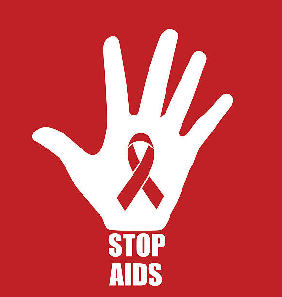 Aids Awareness Red heart Ribbon. vector art illustration