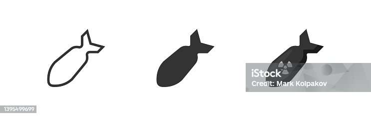 istock Air bomb icon. Nuclear atom bomb. War black sign simbol. Flat vector isolated 1395499699