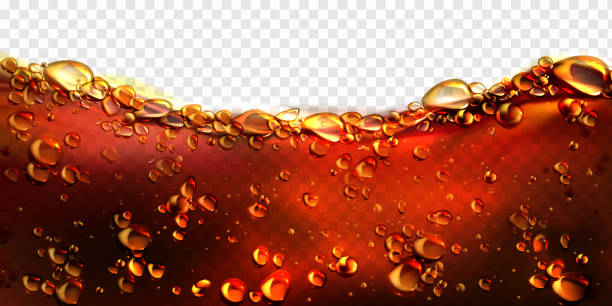 Air bubbles cola, soda drink, beer or water border Air bubbles cola, soda drink, beer or water border. Dynamic fizzy carbonated motion on transparent background, aqua texture with randomly moving underwater fizzing droplets, realistic 3d vector frame cola stock illustrations