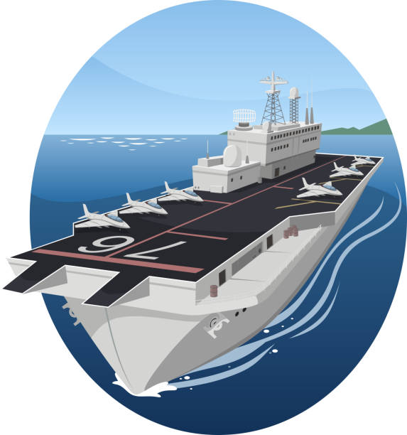 Aircraft carrier war battle warship Aircraft carrier war battle warship, vector illustration cartoon. military ship stock illustrations