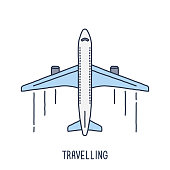 Hand drawn line icon aircraft symbol for commercial flights compositions. Modern style vector illustration concept.