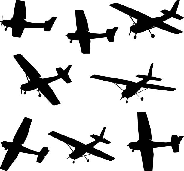 aircraft set of silhouettes of light aircraft airplane silhouettes stock illustrations