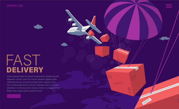 Airplane cargo Fast delivery parachuting stock illustrations