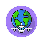 istock Airplane Earth Line Icon Background 1392234738