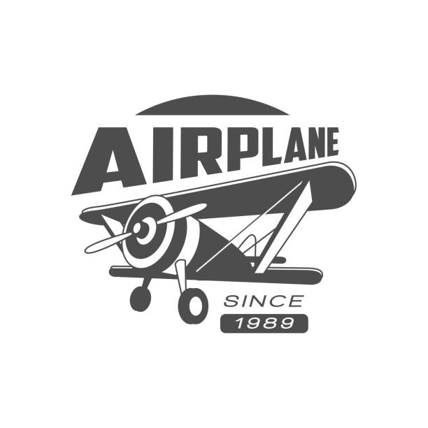 ilustraciones, imágenes clip art, dibujos animados e iconos de stock de diseño del emblema del avión - 1980 1989
