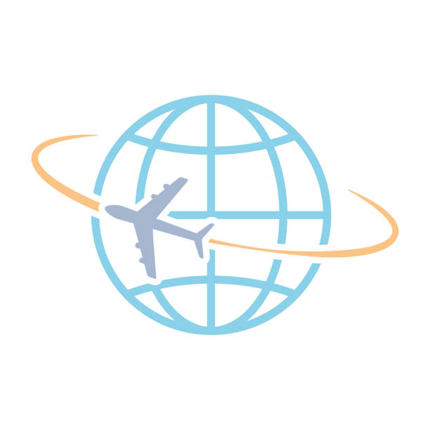 Airplane flying around world vector Airplane flying around world vector illustration isolated on white travel icons stock illustrations