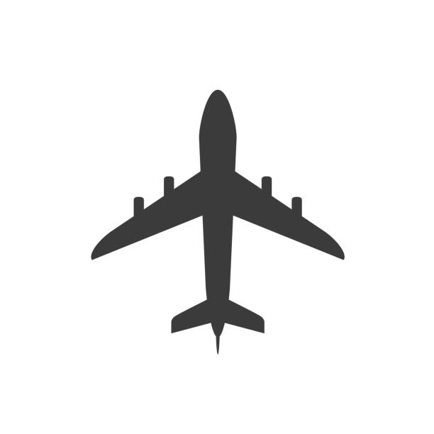 Airplane icon. Airplane silhouette isolated on white background. Simple vector flat icon of airplane Vector illustration airplane silhouettes stock illustrations