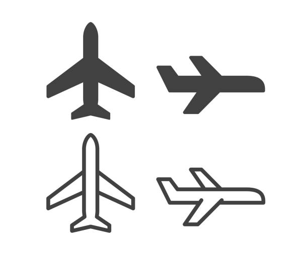 ilustraciones, imágenes clip art, dibujos animados e iconos de stock de avión - iconos de ilustración - airplane