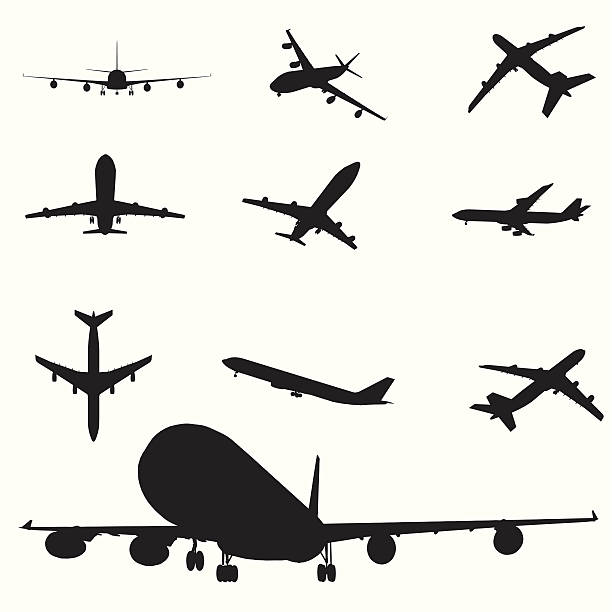 Airplane silhouette set  airplane silhouettes stock illustrations